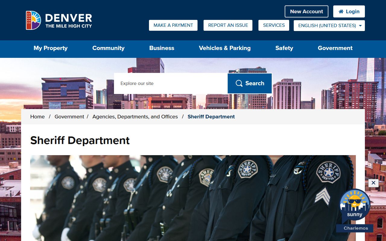 Denver Sheriff Department website showing inmate search information