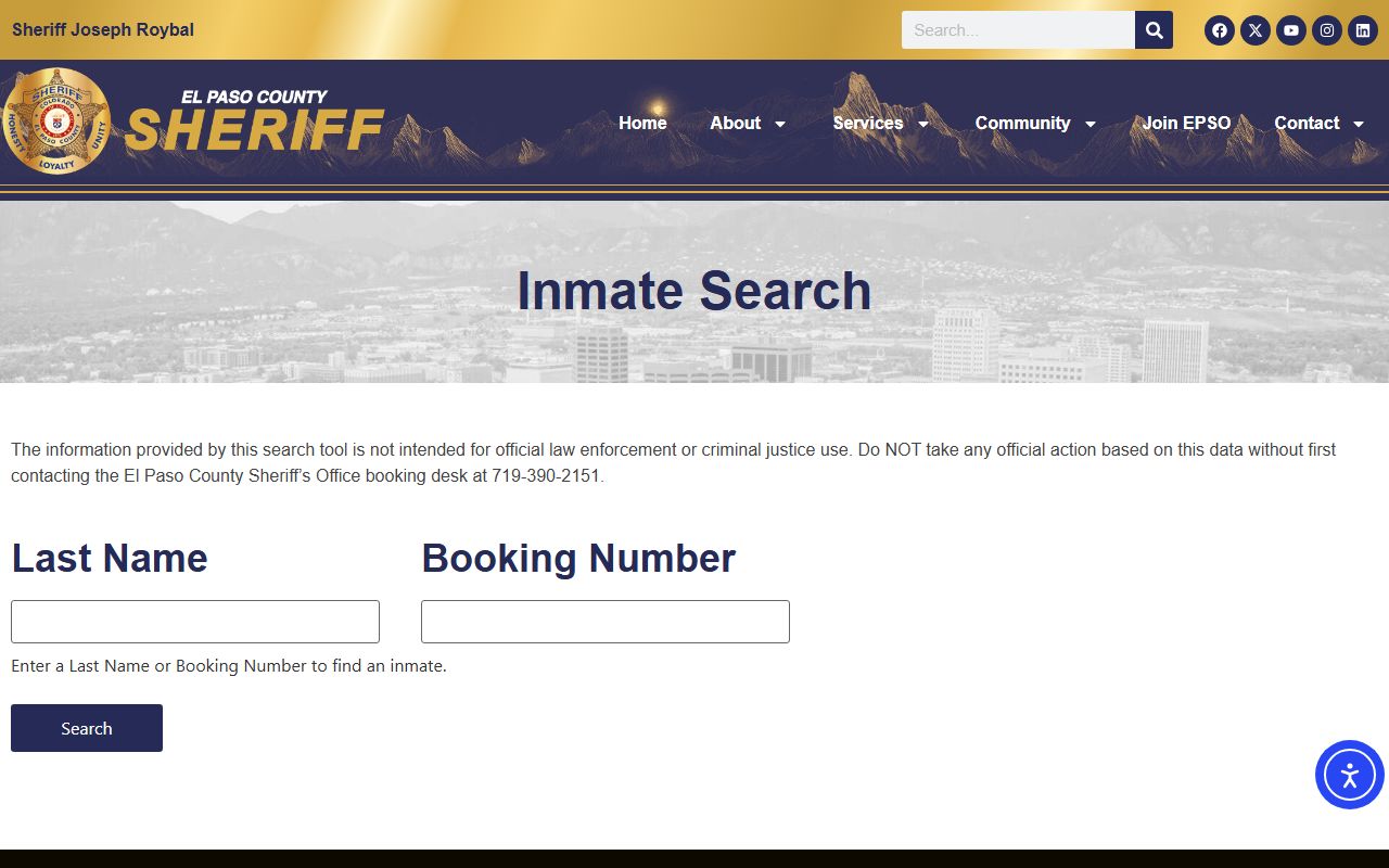 El Paso County Sheriff inmate search page