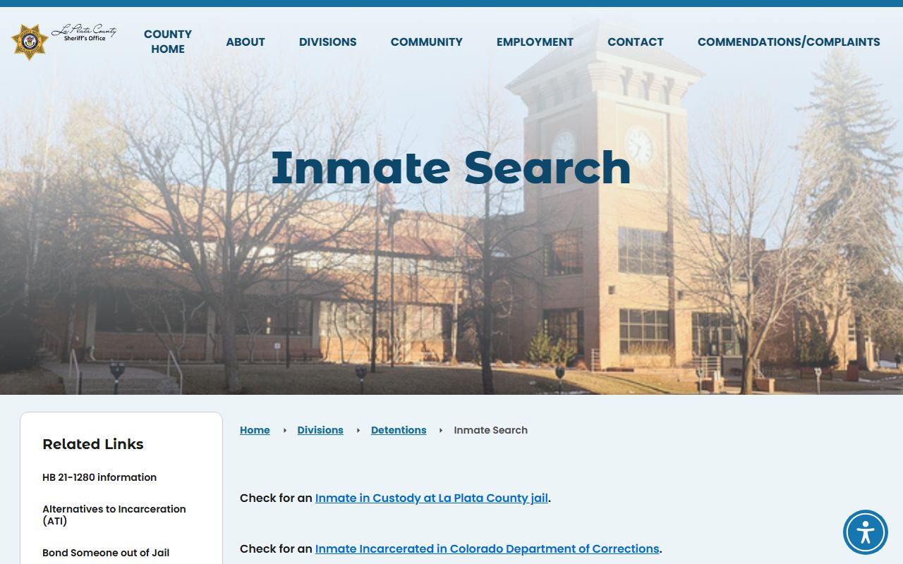 La Plata County inmate search page