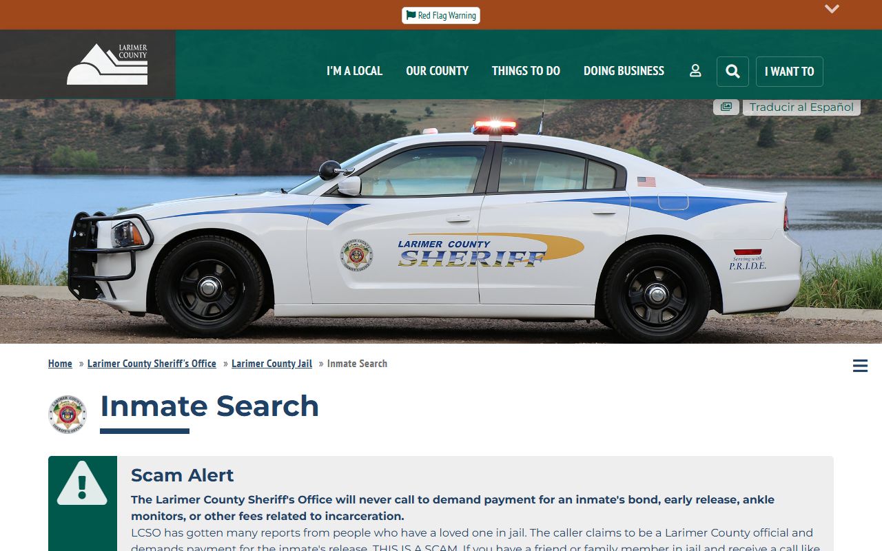 Larimer County inmate search page