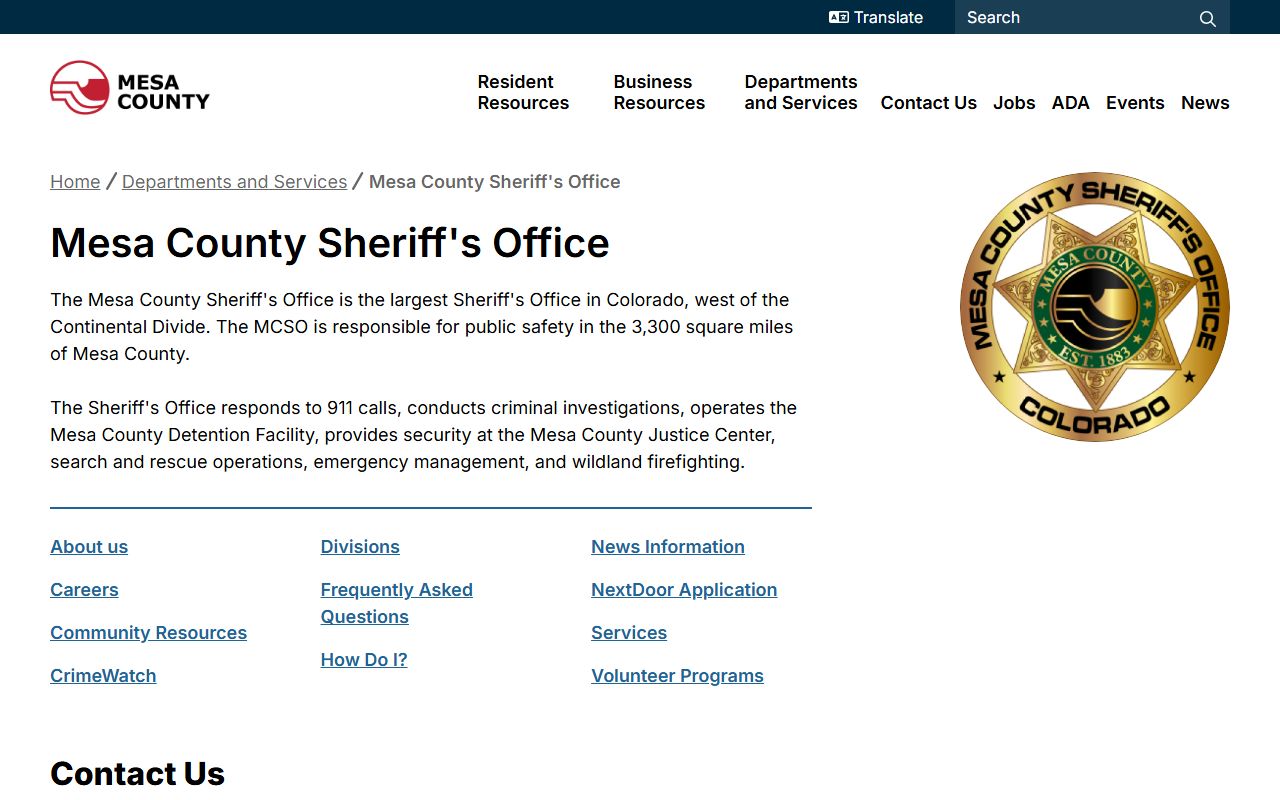 Mesa County Sheriff's Office detention information
