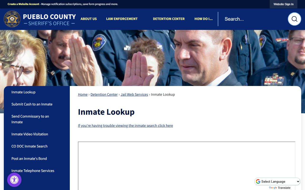 Pueblo County Sheriff inmate lookup system
